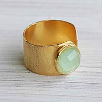 18k gold plated cocktail ring, 'Aqua Wrap' - 18K Gold Plated Wide Band Cocktail Ring with Resin Crown