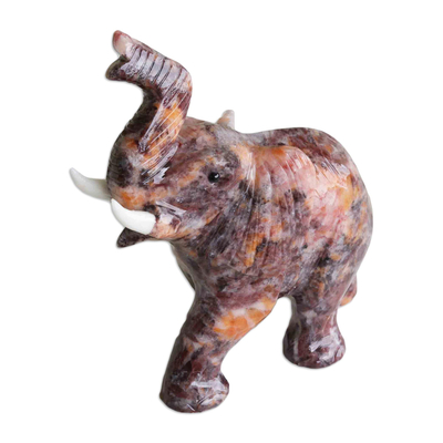 Hand Carved Brown Brazilian Magnesite Elephant Sculpture