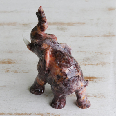 Magnesite sculpture, 'Marbled Elephant' - Hand Carved Brown Brazilian Magnesite Elephant Sculpture