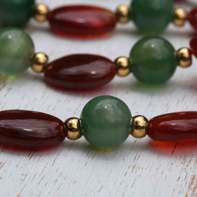 Agate beaded necklace, 'Forest Stones' - Green and Brown Agate Necklace with 18K Gold Plated Beads