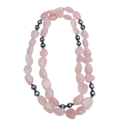 Perlenkette aus Rosenquarz und Hämatit - Perlenkette aus Rosenquarz und Hämatit aus Brasilien