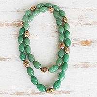 Quartz beaded necklace, 'Southern Cloisonne' - Green Quartz and Cloisonne Beaded Necklace from Brazil