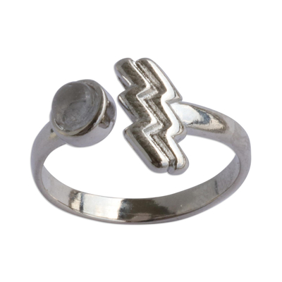 Quartz cocktail ring, 'Sign of Aquarius' - Aquarius Rhodium Plated Cocktail Ring with Clear Quartz