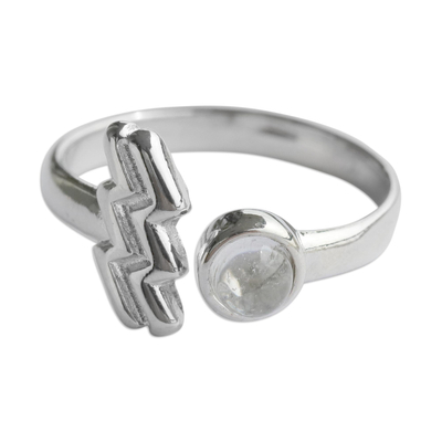 Quartz cocktail ring, 'Sign of Aquarius' - Aquarius Rhodium Plated Cocktail Ring with Clear Quartz