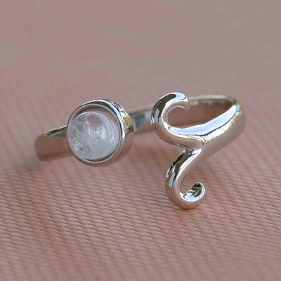 Quartz cocktail ring, 'Sign of Aries' - Aries Rhodium Plated Cocktail Ring with Clear Quartz