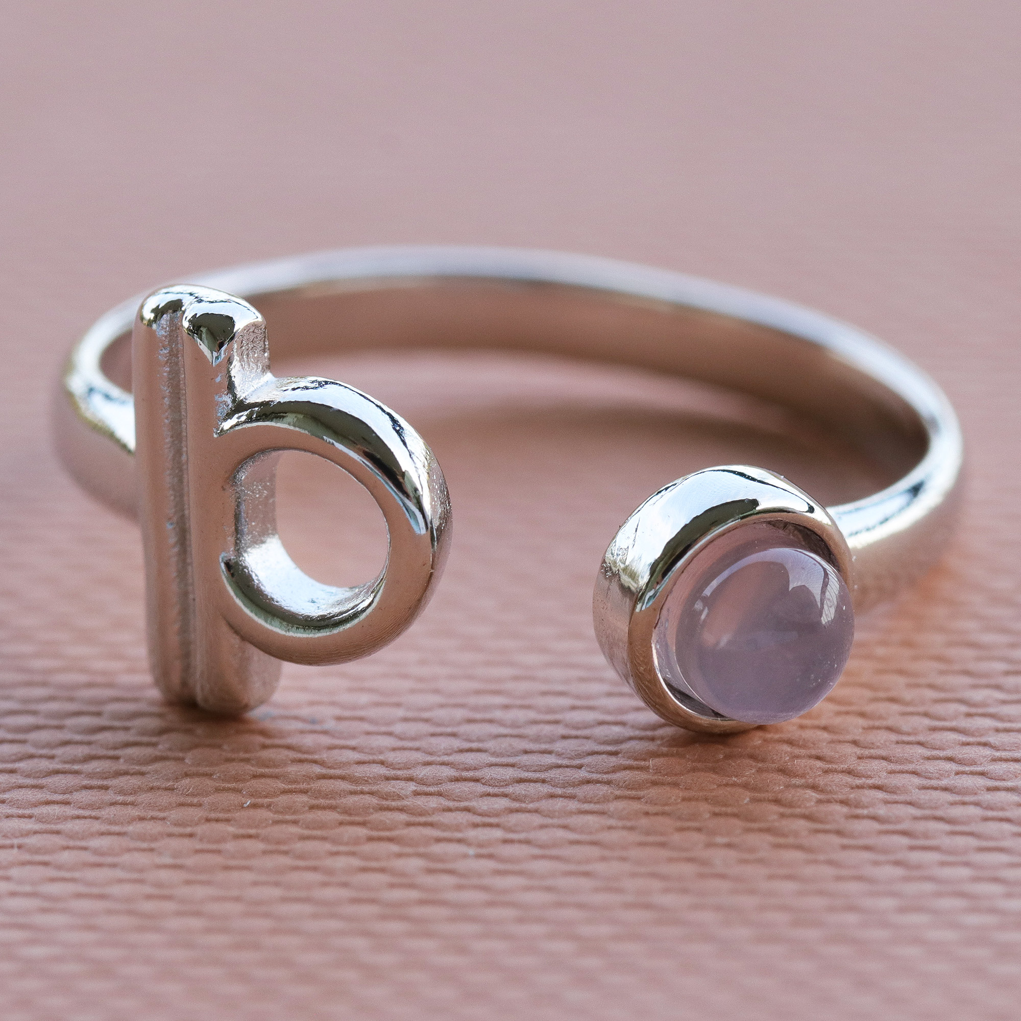 copper rose quartz ring