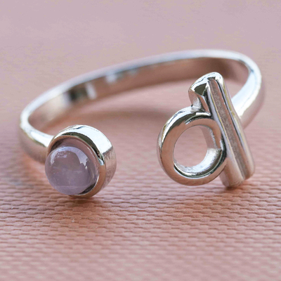 Rose quartz cocktail ring, 'Unlocked' - Rhodium Plated Copper Cocktail Ring with Rose Quartz