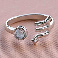 Quartz cocktail ring, 'Sign of Scorpio' - Scorpio Themed Rhodium Plated Cocktail Ring with Quartz