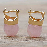 Gold plated rose quartz drop earrings, Pink Acorn