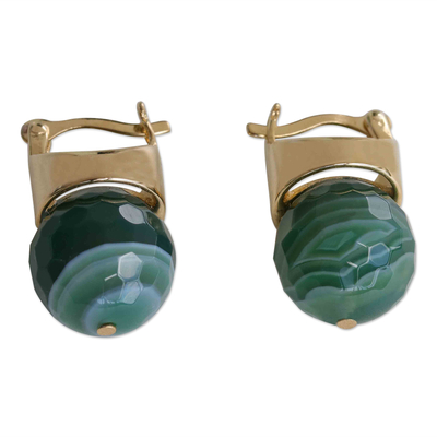 Dark Green Agate and 18K Gold Plated Earrings from Brazil