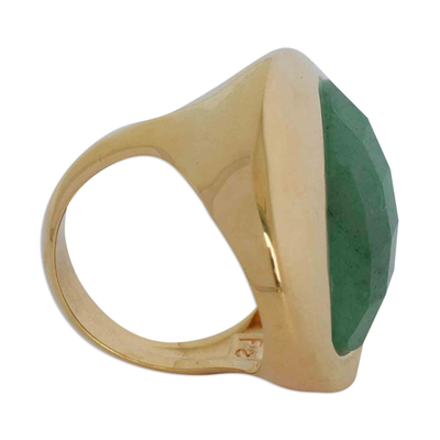 Gold plated quartz cocktail ring, 'Green Cat's Eye' - Oval Green Quartz Cocktail Ring in 18K Plated Gold