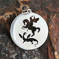 Sterling silver pendant, 'Saint George and the Dragon' - Brazil Sterling Silver Handmade Saint George Pendant