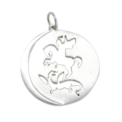 Sterling silver pendant, 'Saint George and the Dragon' - Brazil Sterling Silver Saint George and the Dragon Pendant