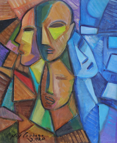 Portrait Painting in Cubist Style of Lifelong Friends