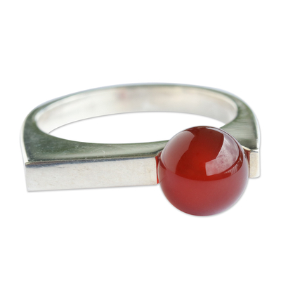 Garnet cocktail ring, 'Bright Asymmetry' - Garnet and Sterling Silver Cocktail Ring from Brazil