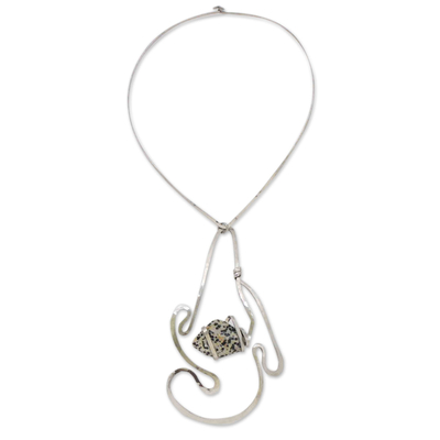 Jasper pendant necklace, 'Noble Stone' - Brown Jasper Stone Set into Stainless Steel Pendant Necklace