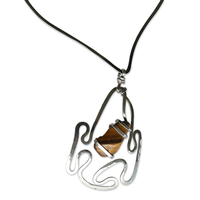 Halskette mit Anhänger aus Edelstahl - Edelstahl-Halskette mit Tigerauge-Anhänger
