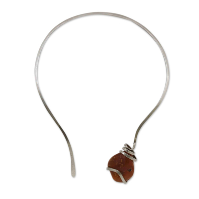 Stainless Steel Necklace with Caramel Agate from Brazil