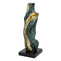 Bronze sculpture, 'Stylized Bullfighter I' - Torso of a Bullfighter in Golden and Green Bronze on Granite