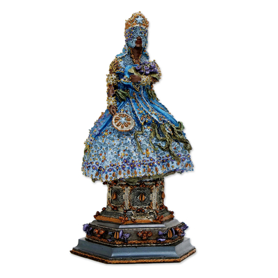 Resin sculpture, 'Blue Ocean Mother Goddess' - Brazilian Candomble Orixa Goddess Blue Resin Sculpture