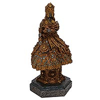 Resin sculpture, 'Golden Ocean Mother Goddess' - Brazilian Candomble Orixa Goddess Golden Resin Sculpture