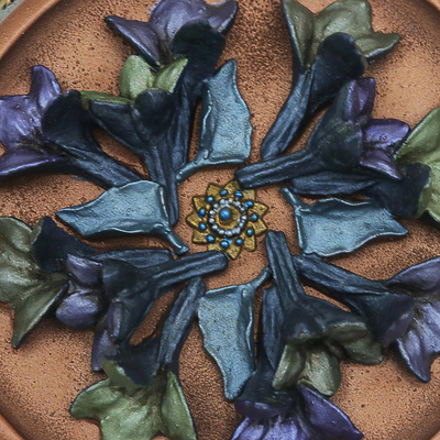 Resin plaque, 'Mango Jasmine' - Resin High Relief Wall Decoration with Floral Motif