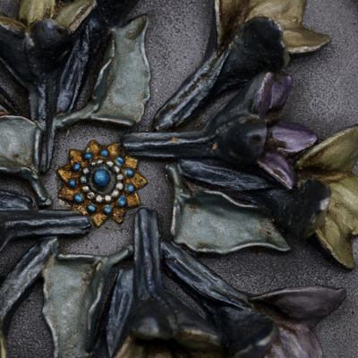 Floral plaque, 'Shadow Flowers' - Resin High-Relief Floral Wall Decoration from Brazil