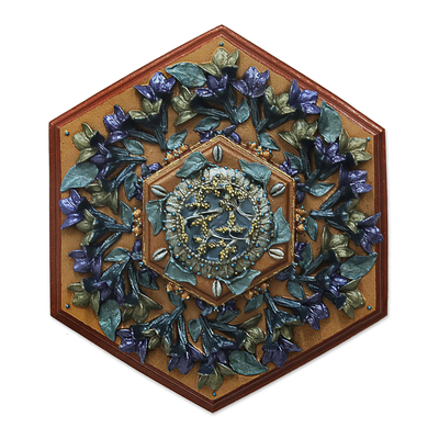 Resin plaque, 'Pacoti Flora' - Hand-Painted Relief Panel from Brazil