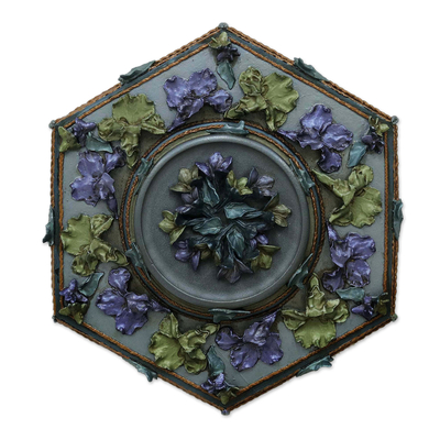 Placa de resina - Placa de relieve floral artesanal.