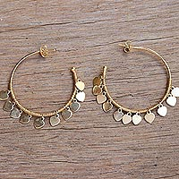 Gold plated half  hoop earrings, 'Many Hearts'