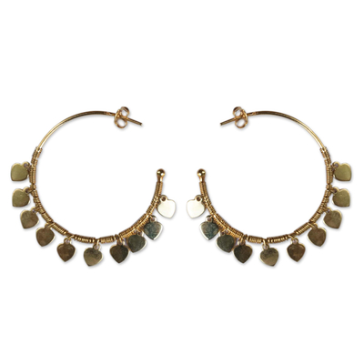 Gold plated half  hoop earrings, 'Many Hearts' - Gold Plated Half Hoop Earrings with Dangling Heart Charms