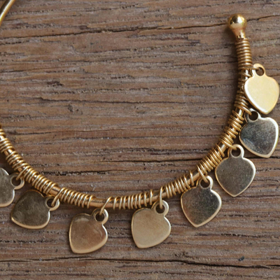 Gold plated half  hoop earrings, 'Many Hearts' - Gold Plated Half Hoop Earrings with Dangling Heart Charms