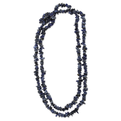 Sodalite long necklace, 'Azure Cascade' - Blue Sodalite Beaded Strand Long Necklace from Brazil