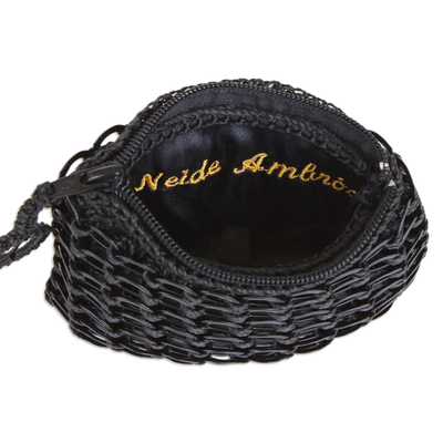 Soda pop top coin purse, 'Black Recycled Chic' - Black Soda Pop Top Change Purse from Brazil