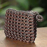 Soda pop top coin purse, 'Bronze Recycled Chic' - Bronze-Colored Soda Pop Top Change Purse from Brazil