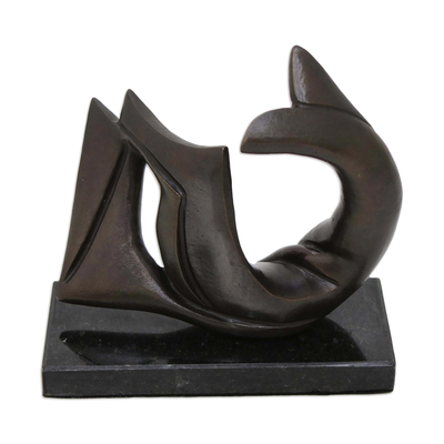Escultura de bronce, (2021) - Escultura de sirena abstraída firmada en bronce sobre granito