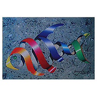 Giclee print on canvas, 'Large colourful Fish' - Naif colourful Rio Favela Surreal Fish Giclee Print on Canvas