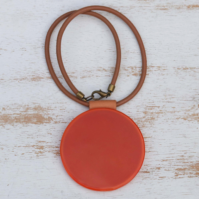 Glass and leather pendant necklace, Tangerine Moon