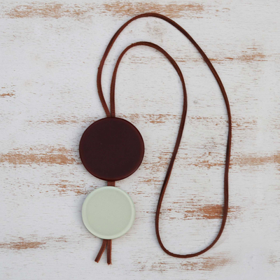 Glass and leather pendant necklace, 'Bohemian Circles' - Leather and Art Glass Double Pendant Necklace from Brazil