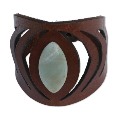 Brown Modern Leather and Aqua Amazonite Bracelet