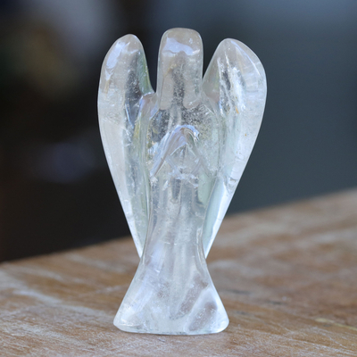 Estatuilla de cuarzo de cristal - Escultura de ángel de cuarzo de cristal ahumado brasileño de 3 pulgadas