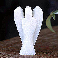 Dolomite figurine, 'Peace Angel' - Brazilian White Dolomite 3-Inch Angel Sculpture