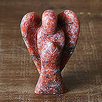 Calcite figurine, 'Angel of the Heart' - Petite Orange Calcite Gemstone Angel Sculpture