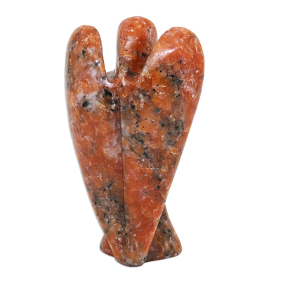 Calcite figurine, 'Angel of the Heart' - Petite Orange Calcite Gemstone Angel Sculpture