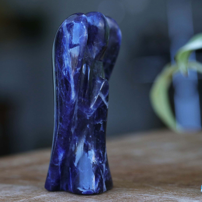 Sodalite figurine, 'Soothing Angel' - Dark Blue Sodalite Petite Gemstone Angel Sculpture