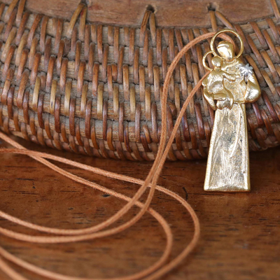 Gold plated pendant necklace, 'Beloved Saint Anthony' - Gold and Rhodium Plated St Anthony Pendant Necklace