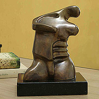 Bronze sculpture, 'Metamorphosis' - Abstract Bronze Sculpture with Granite Base from Brazil