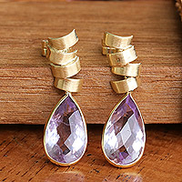 Gold and amethyst dangle earrings, 'Bound by Peace' - World Peace Project Peace-Amethyst Earrings with 18k Gold