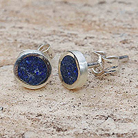 Pendientes de lapislázuli, 'Azure Circles' - Pendientes de lapislázuli y plata de ley de Brasil