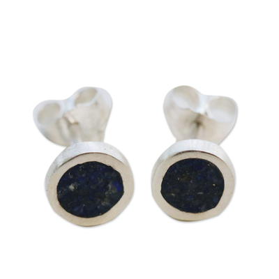 Lapis lazuli stud earrings, 'Azure Circles' - Lapis Lazuli and Sterling Silver Stud Earrings from Brazil